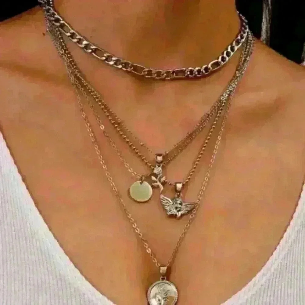 New Silver Pendant Layered Necklace